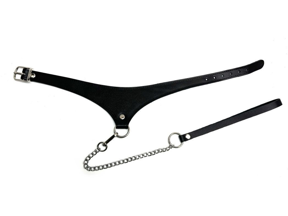 Черный кожаный ошейник Black Phoenix с поводком (Цвет: черный)