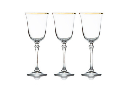 Набор из 6-ти хрустальных бокалов для вина Золото LR-035, 225 мл, прозрачный/золотистый