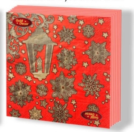 Салфетка Gold decor "НГ Фонарь на красном" 33*33см, 20 шт., 3-х слойная