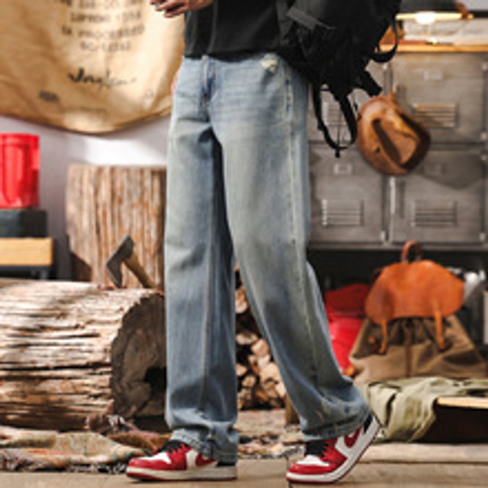 Весенние прямые мужские джинсы из хлопка и лиоцела