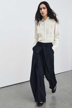 ZARA ШИРОКИЕ БРЮКИ С ЗАЩИПАМИ — ZW COLLECTION, МОРСКОЙ ТЕМНО-СИНИЙ