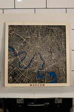 Карта города из дерева 60 х 60 см Москва Black