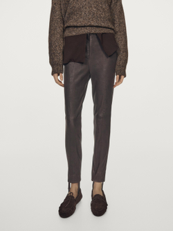 Massimo Dutti Легинсы из кожи наппа с эластичной отделкой, коричневый