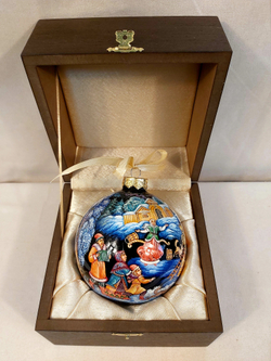 Шар новогодний с круговой росписью Палех "По-щучьему веленью" в футляре