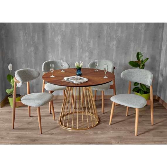 Стул Mod, светло-серое букле, каркас из массива бука в цвете орех