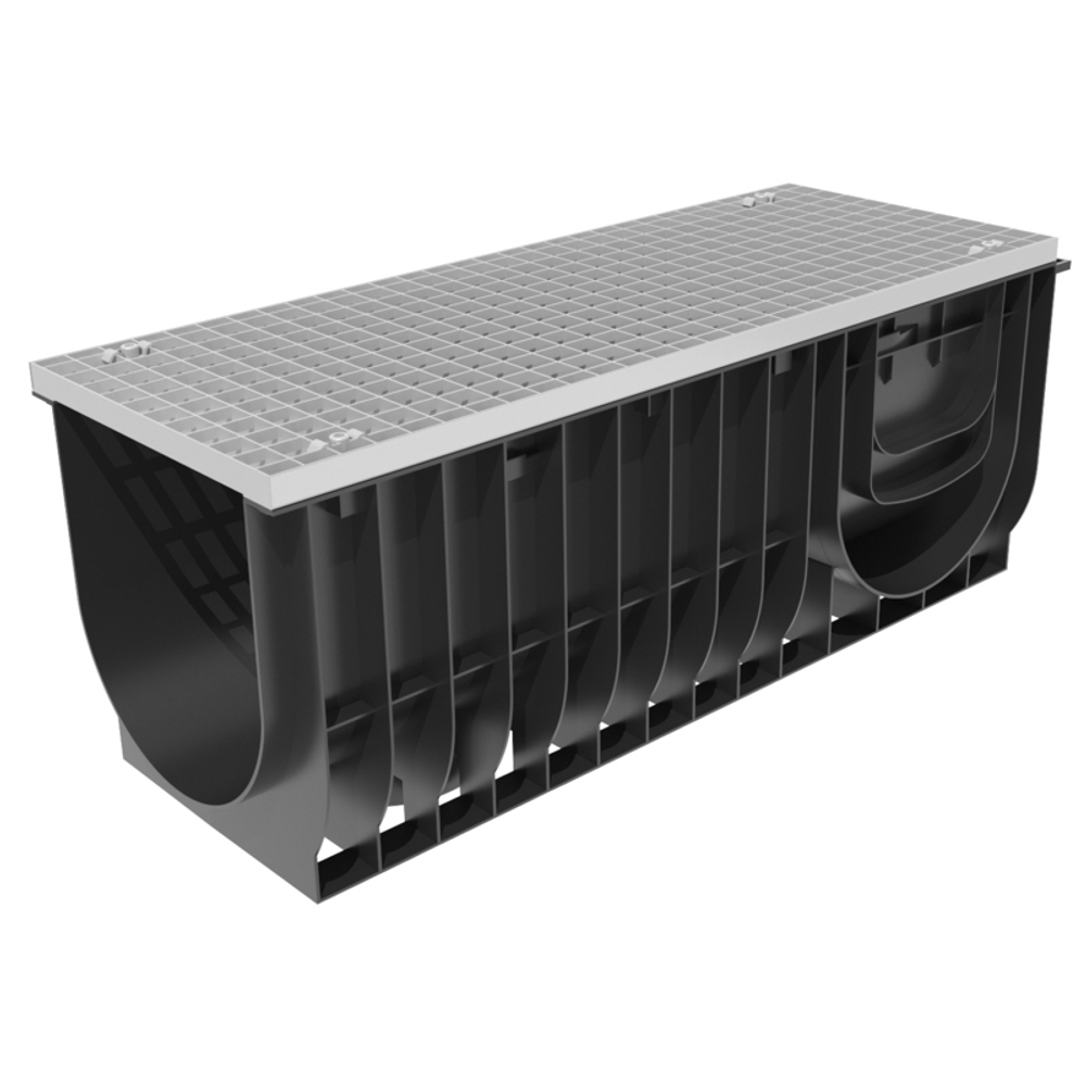 Комплект Gidrolica Light: лоток водоотводный ЛВ-30.38.48 с решеткой РВ-30.37.100 ячеистой стальной оцинкованной, кл. A15