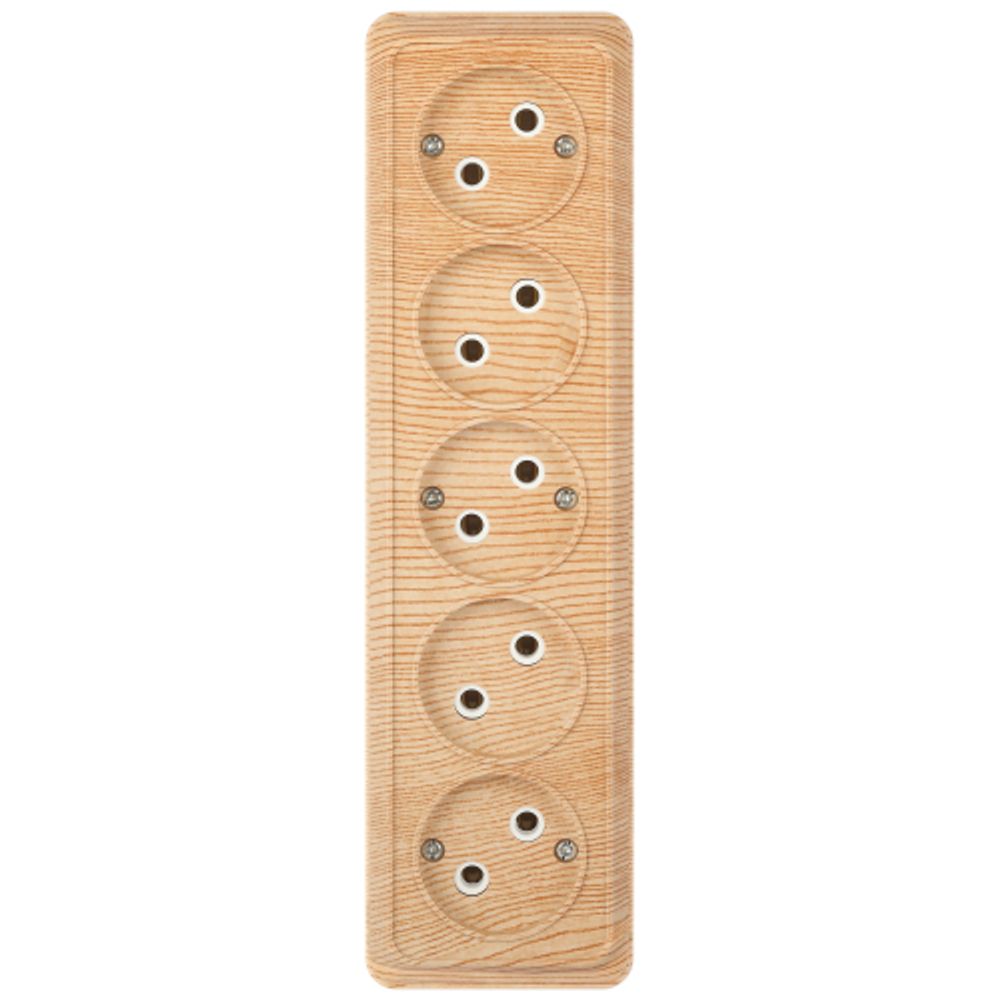 Розетка Intro Quadro 2-209-11 без заземления пятиместная 5х2P 16А-250В IP20 ОУ сосна