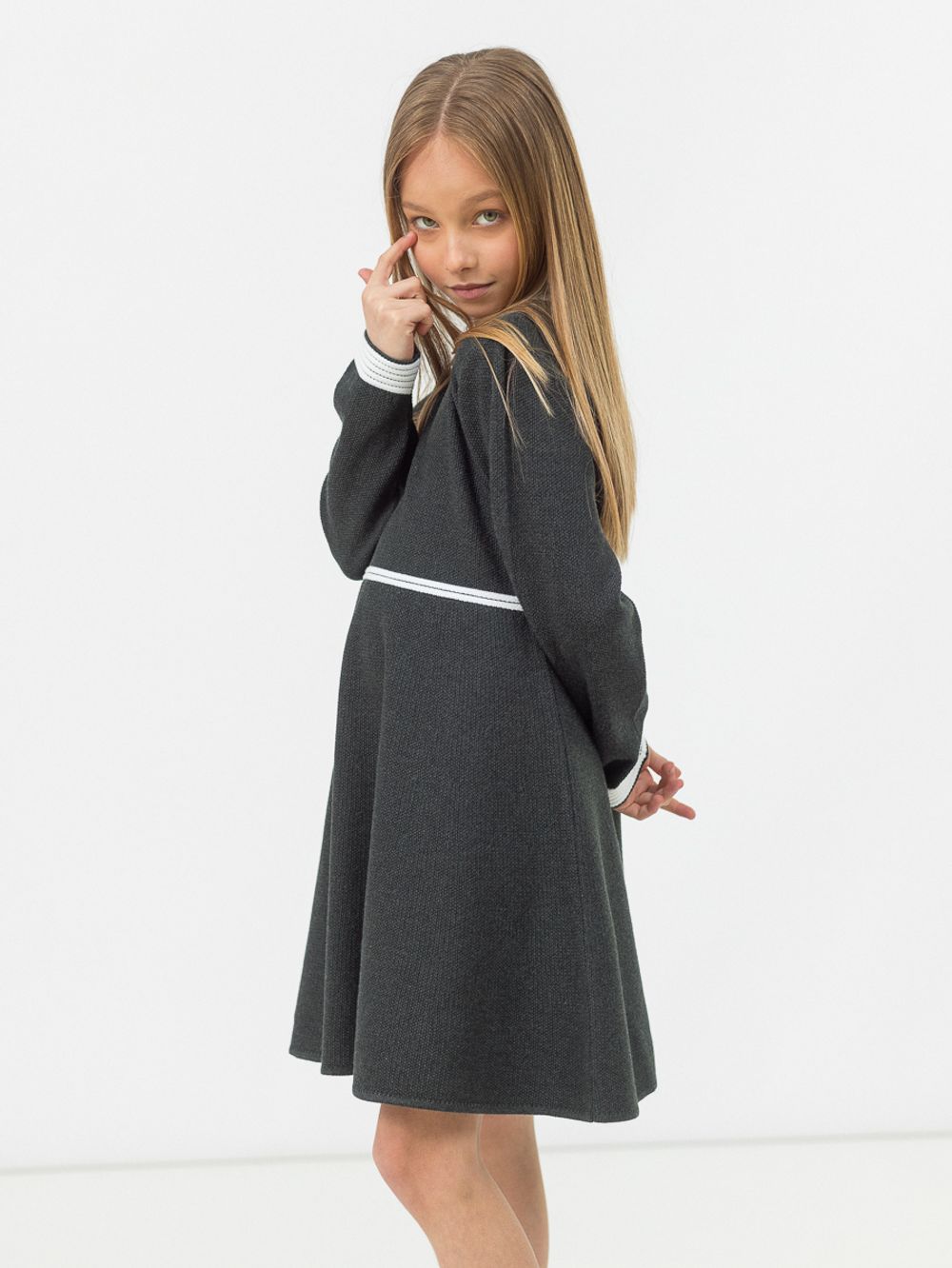 Платье для девочки в школу AT1017 темно-серый