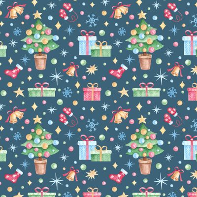 Акварельные новогодние елочки и подарки