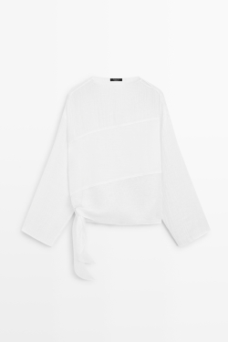 Massimo Dutti Рубашка из комбинированных материалов со льном, белый