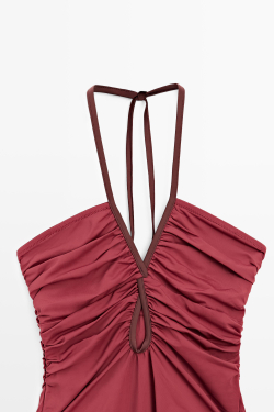 Massimo Dutti Купальник с контрастной отделкой и сборками, розовый
