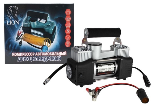 Компрессор 2-поршневой  LION  70л/мин мет корпус, LED-фонарь, в сумке 1/6 (LION)
