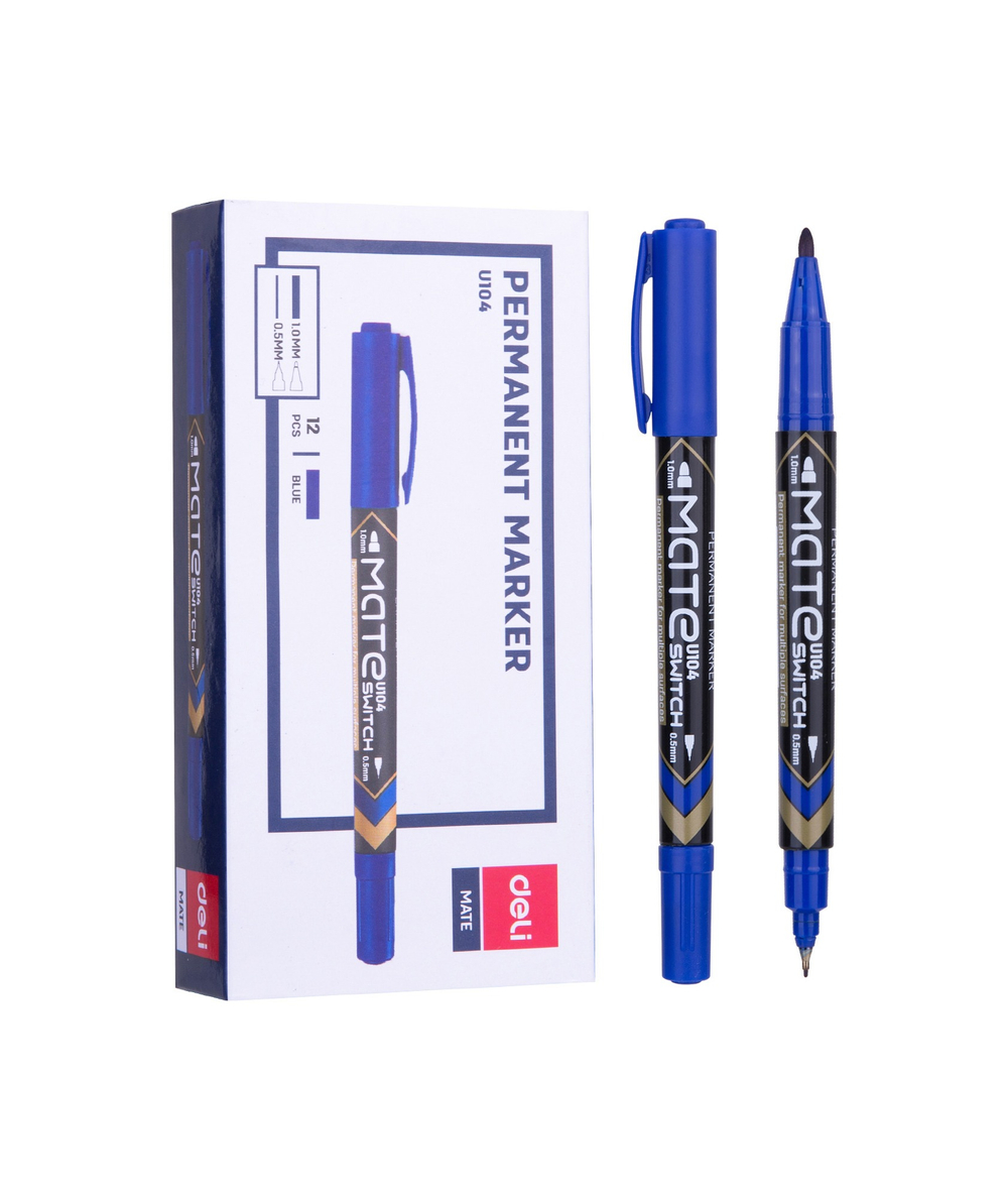 Маркер перманентный 0.5-1.0 Deli Mate двойной пишущий наконечник синий EU10430