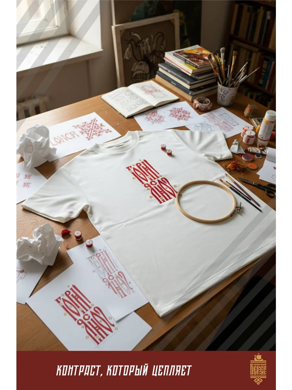 Футболка оверсайз с вышивкой молочная Гори Ясно