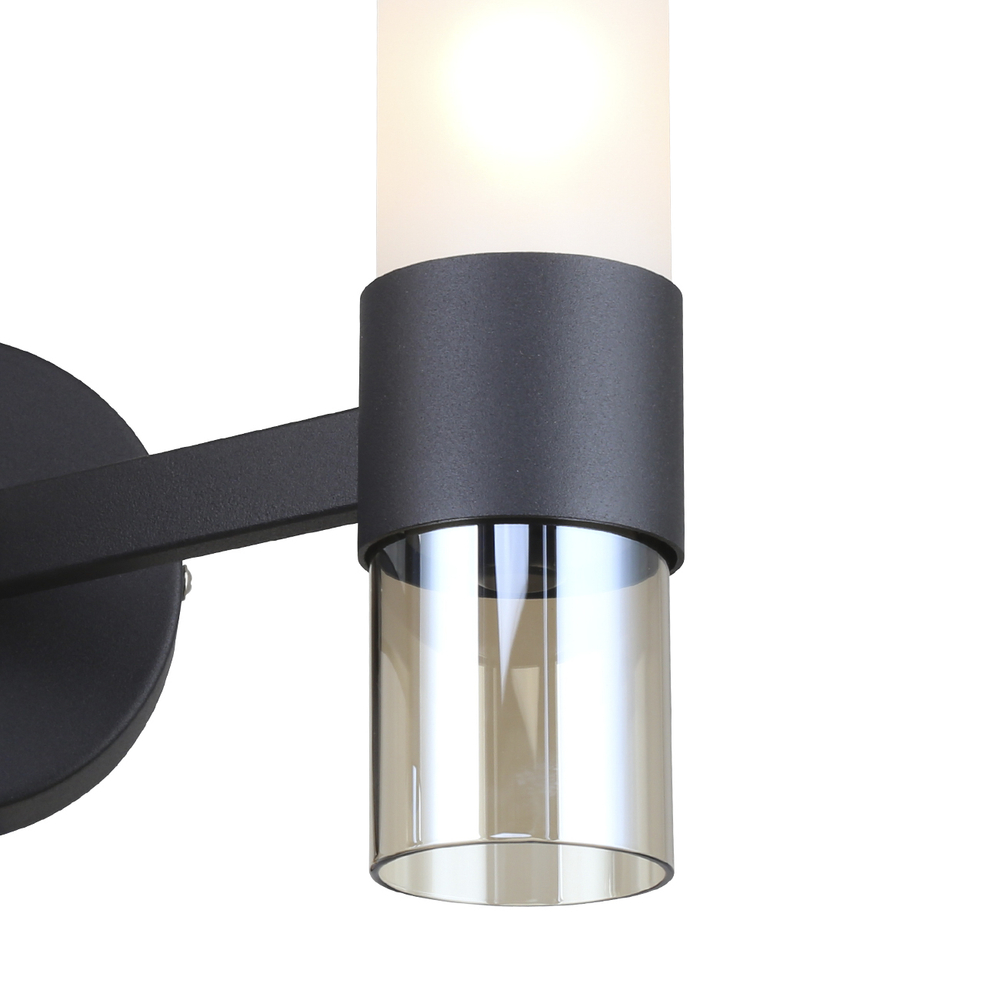 Настенный светильник 2x40Вт Е14, металл/стекло, черный, плафон янтарно/белый