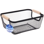 Корзина для хранения металлическая с деревянными ручками «ФАРГО», цвет чёрный, 17*10*25см (лейбл Селфи)