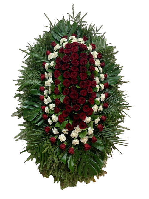 Венок на похороны из живых цветов №27 (120 см)