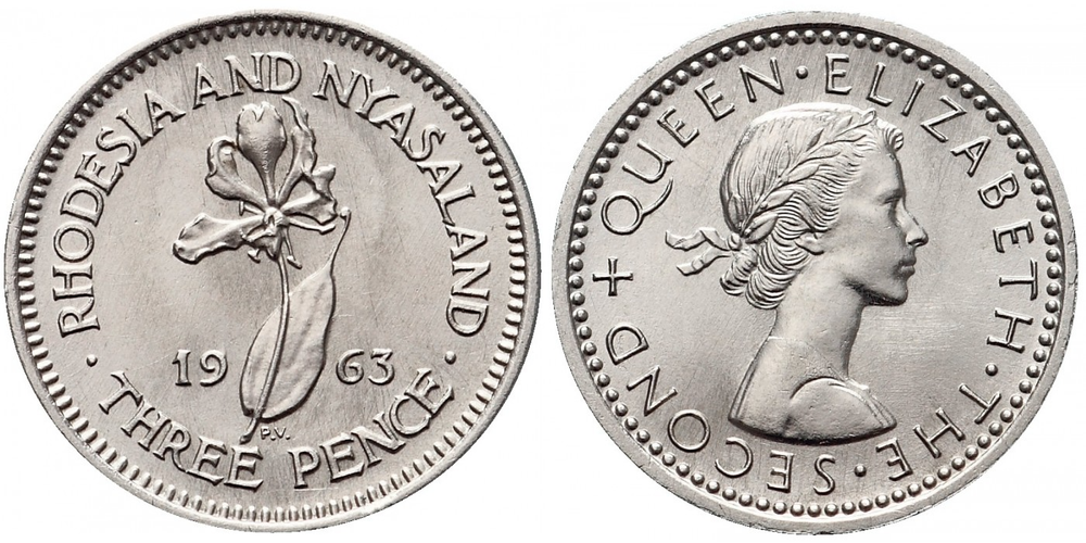 Родезия и Ньясаленд 3 пенса, 1955 - 1964 Елизавета II XF