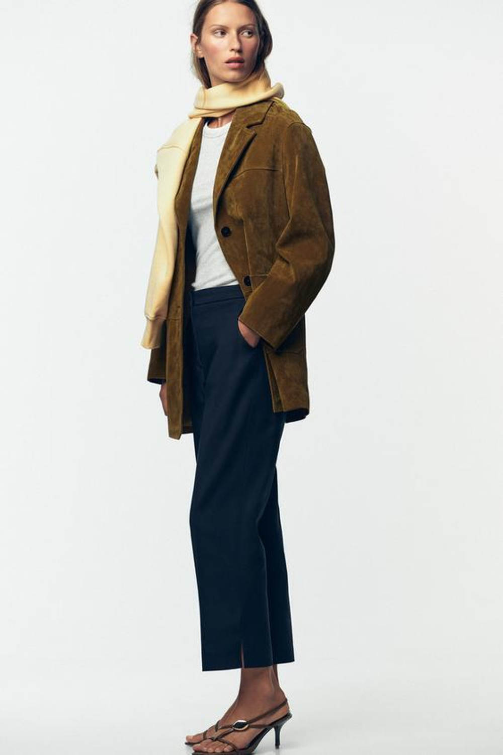 ZARA БРЮКИ С РАЗРЕЗАМИ СНИЗУ, МОРСКОЙ ТЕМНО-СИНИЙ