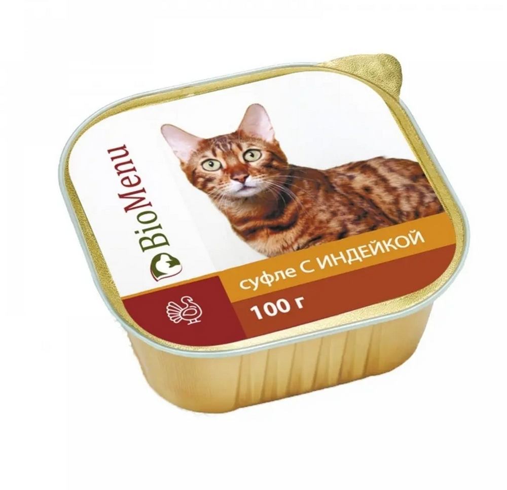 BioMenu Консервы д/кошек суфле Индейка ламистер, 100гр