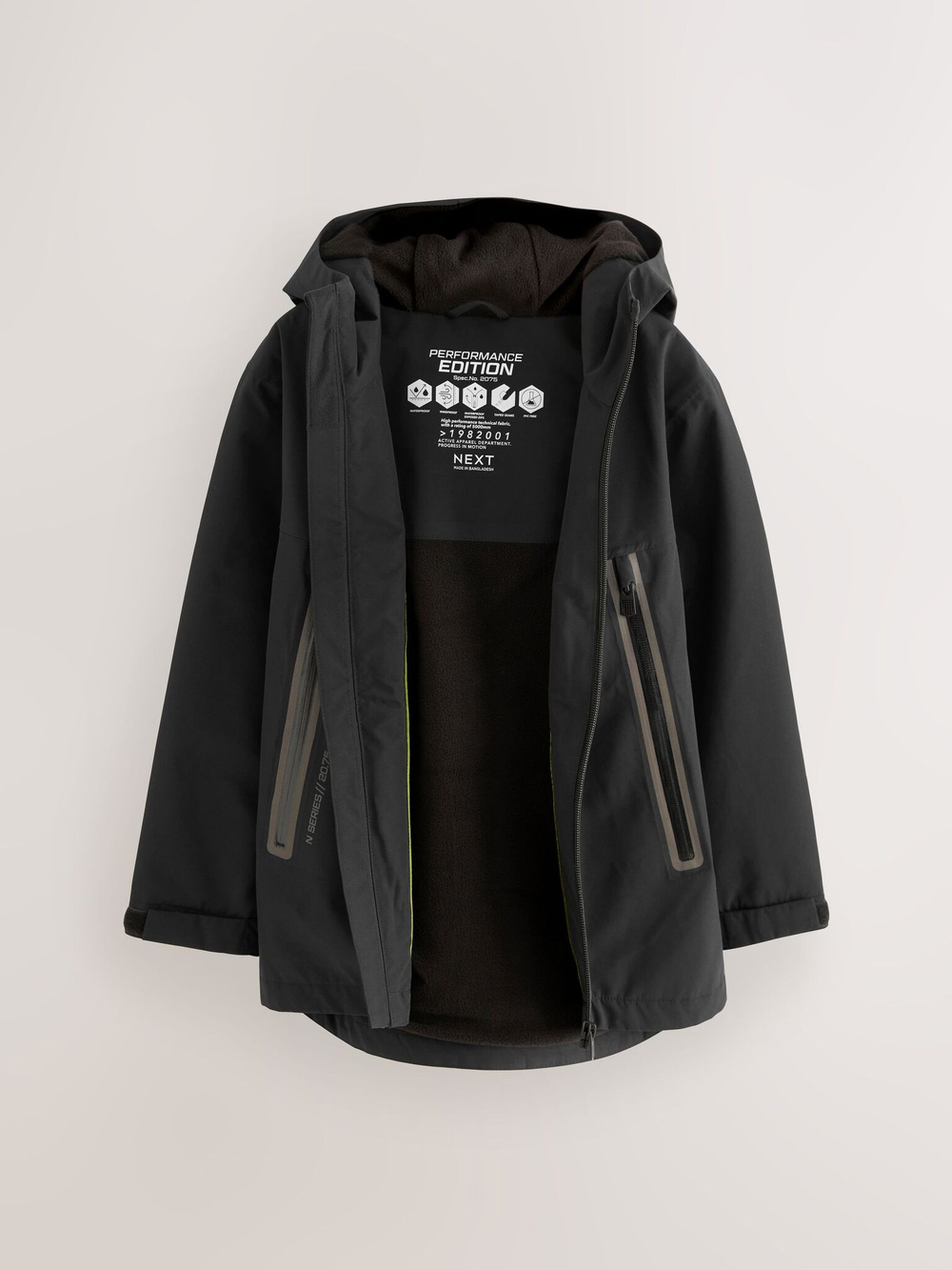 Куртка непромокаемая с флисовой подкладкой и капюшоном для мальчика Next Q51-539, Черный