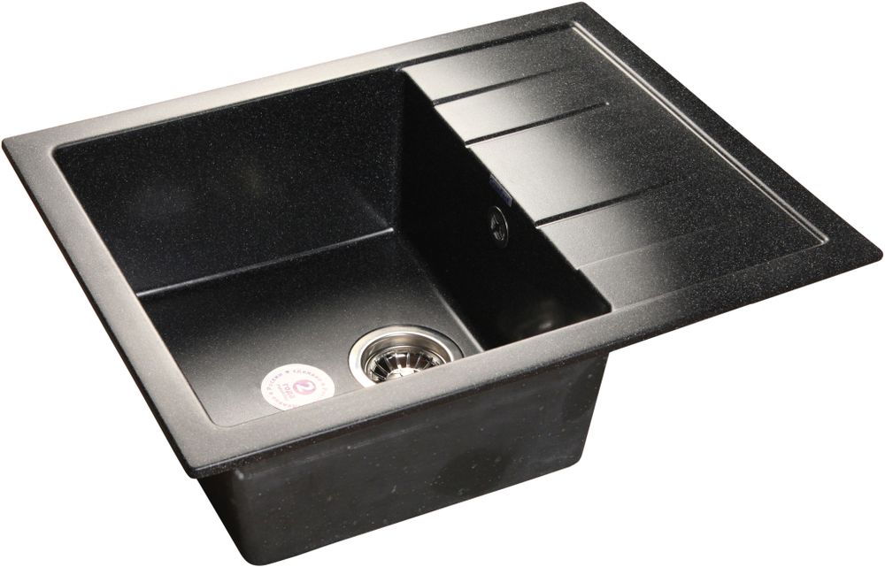 GRANFEST Мойка мрамор QUADRO GF-Q--650L чаша с крылом  650*500мм  черный  арт.GF-