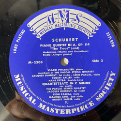 Винтажная виниловая пластинка LP Schubert Шуберт, Vlado Perlemuter, The Pascal String Quartet, Hans Fryba Piano Quintet In A, Op. 114 / Quartettsatz In C Minor (Англия 1963)