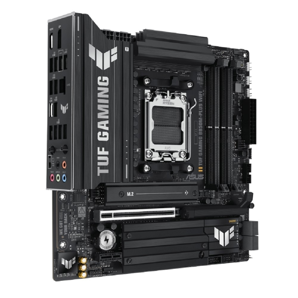 Материнская плата ASUS TUF GAMING B850M-PLUS WIFI (Socket AM5, mATX, 4xDDR5(256GB), HDMI 2.1 / DP, 1xPCIe 5.0x16 / 1xPCIe 4.0x1, 1xLAN (2.5GbE), Wi-Fi, BT, 4xSATA 6Gb / s, 3xM.2, 1xType-C, 7xUSB 3.2, 4xUSB 2.0)
