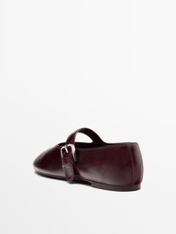 Massimo Dutti Балетки из потрескавшейся кожи, бургунди