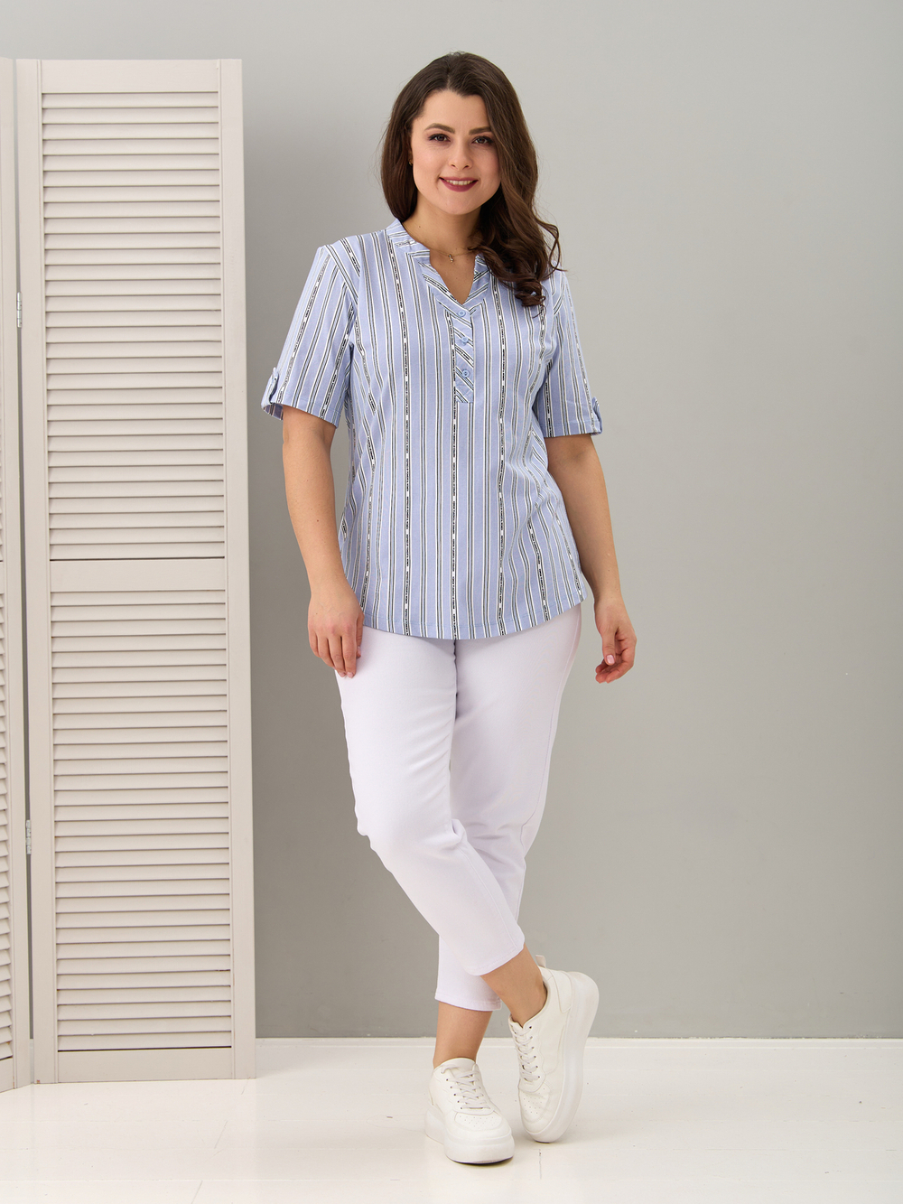 Блузка БЛ-122/голубой-полоскабуквы