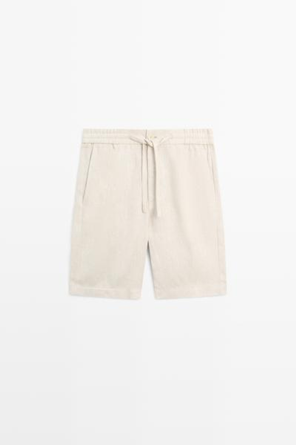 ZARA Льняные шорты-бермуды с эластичным поясом, кремовый
