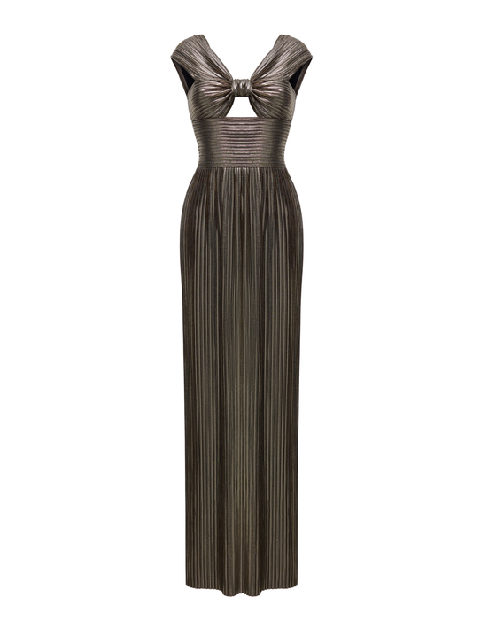 Платье макси плиссированное драпированное с вырезом