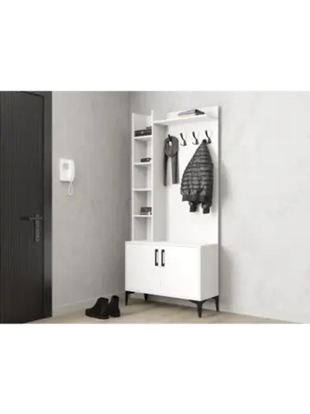 Прихожая с вешалкой и обувницей Белый 80х40х202