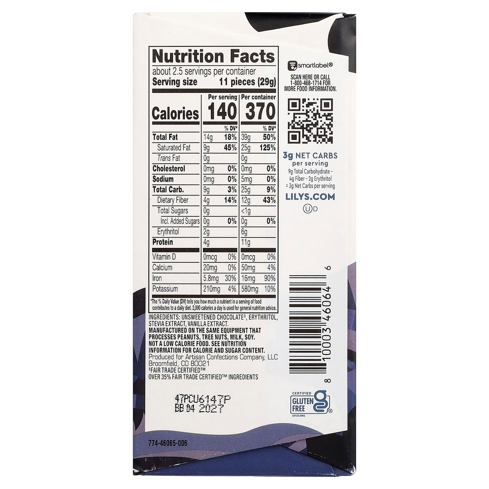 Lily's Sweets, Intensely Dark Chocolate Bar, 92% Cocoa, 2.8 oz (79 g)