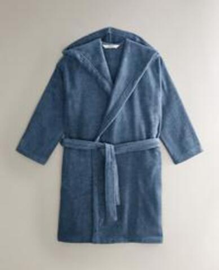 ZARA HOME ХАЛАТ ИЗ ХЛОПКА С КАПЮШОНОМ, СВЕТЛО-СИНИЙ