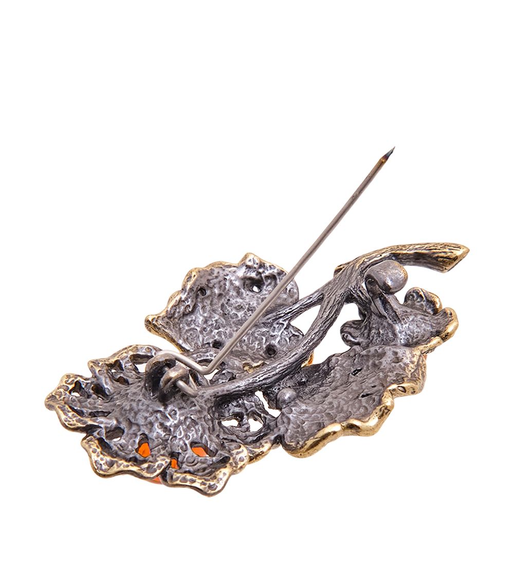 AM-3527 Брошь «Цветок Минитуния» (латунь, янтарь)