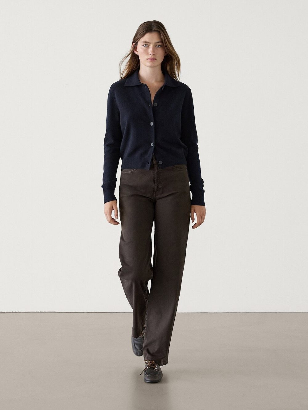 Massimo Dutti Укороченный кардиган из 100% шерсти, темно-синий