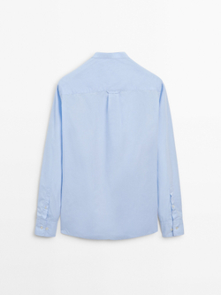 Massimo Dutti Рубашка из 100% хлопка с воротником-стойкой, небесно-голубой