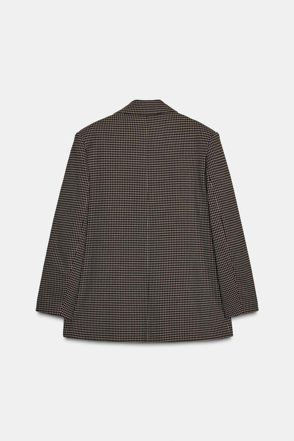ZARA ДВУБОРТНЫЙ БЛЕЙЗЕР ОВЕРСАЙЗ В КЛЕТКУ, КОРИЧНЕВЫЙ/ЭКРЮ