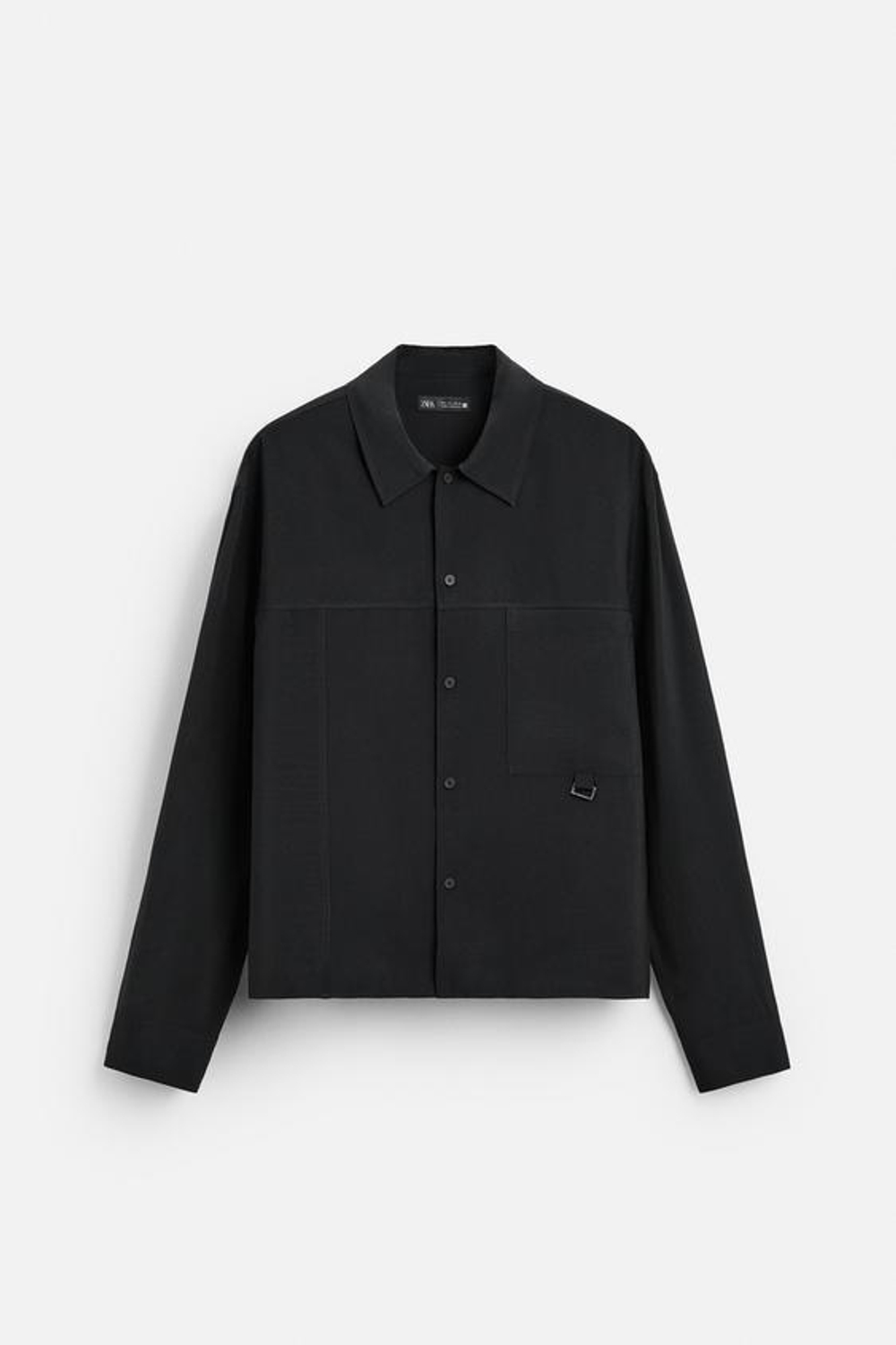ZARA РУБАШКА СВОБОДНОГО КРОЯ С КАРМАНОМ, ЧЕРНЫЙ