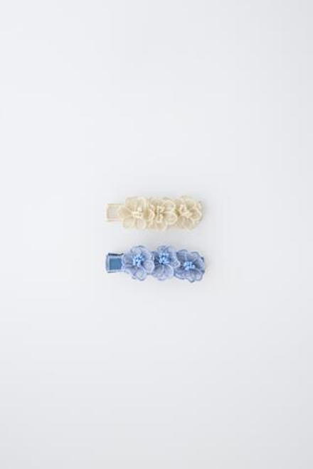 ZARA НАБОР ИЗ ДВУХ ЗАКОЛОК-АВТОМАТОВ С ЦВЕТАМИ , ЭКРЮ