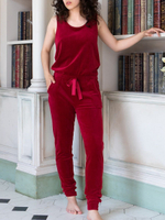 Женский комбинезон из трикотажного бархатного велюра (Размер: S) (Цвет: бордовый)