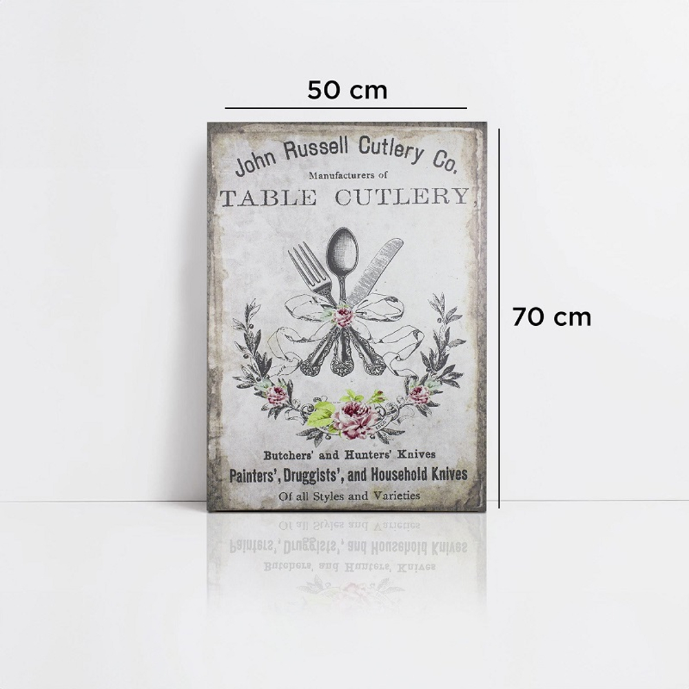 Панно "Мария-Виттория Роза и столовые приборы" 70x50x2,5см, дерево,холст