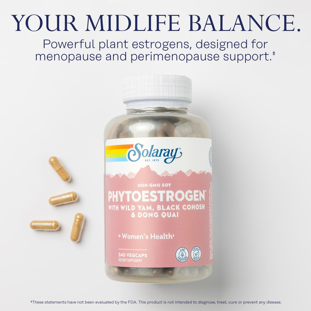 Solaray, PhytoEstrogen™ с диким ямсом, воронцом кистевидным и дудником китайским, 240 капсул VegCap