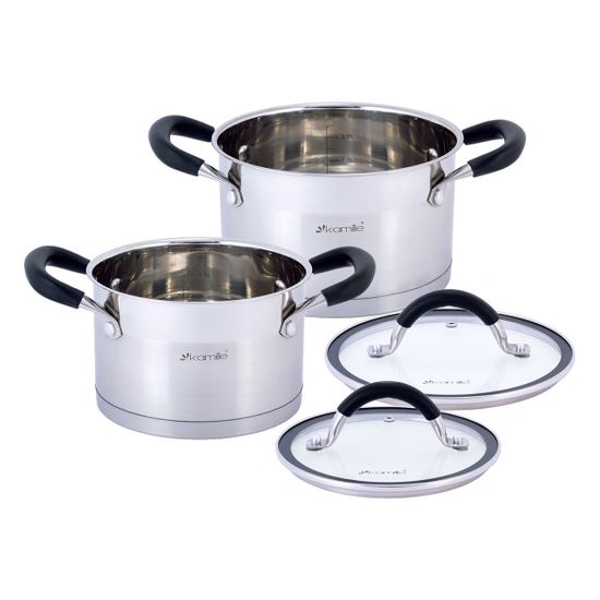 Набор кастрюль 2,0 л; 2,7 л. из нержавеющей стали Kamille KM 5751 с силиконовыми вставками на ручках