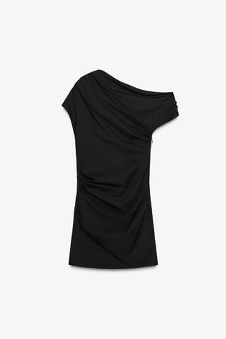 ZARA КОРОТКОЕ ПЛАТЬЕ АСИММЕТРИЧНОГО КРОЯ, ЧЕРНЫЙ
