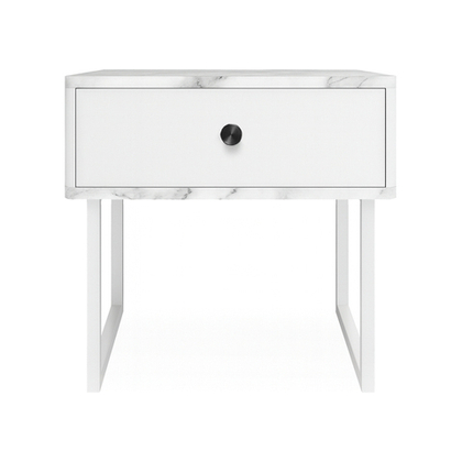 Тумба прикроватная на ножках ROYAL 5301 эко (Мрамор Каррара-Белый-р.черная)