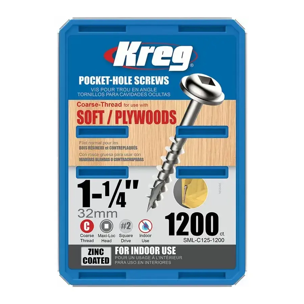 Шурупы с крупным шагом 1-1/4", 1200 шт Kreg SML-C125-1200-INT