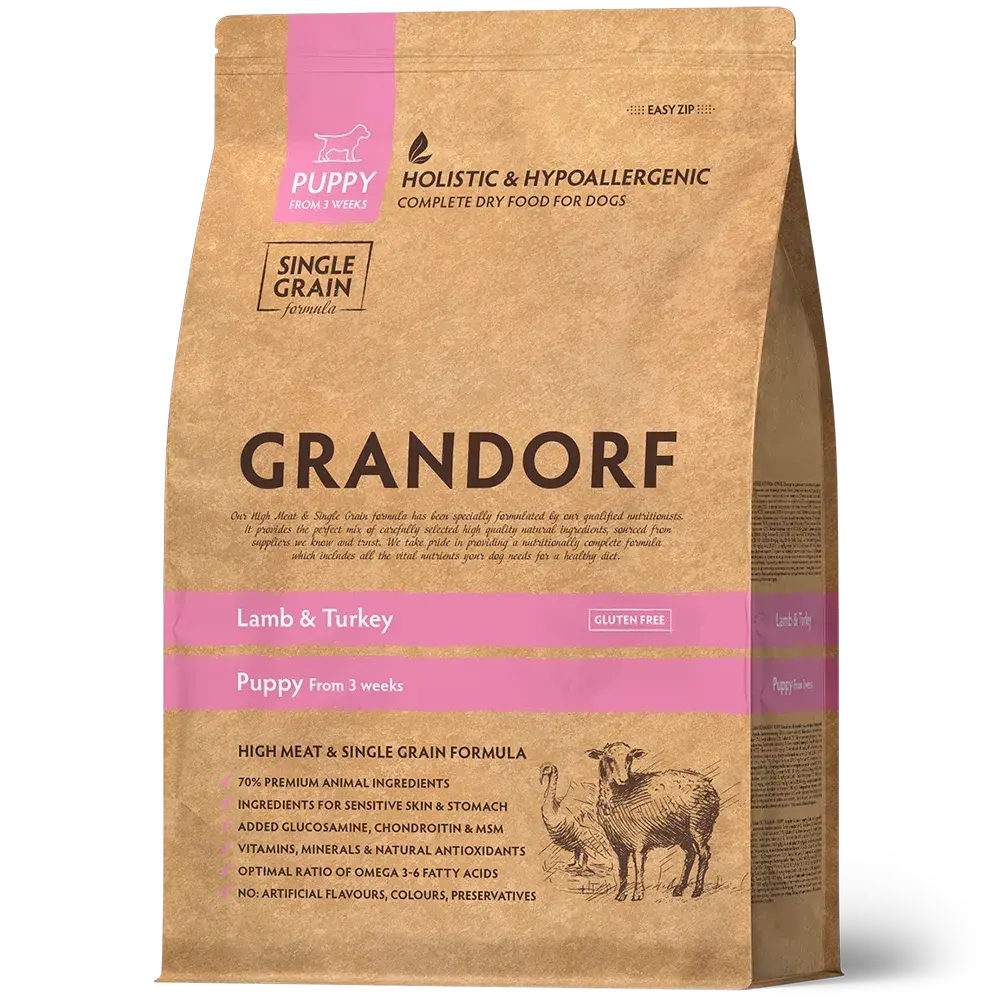 GRANDORF PUPPY (Lamb & Turkey) для щенков всех пород с 3 недель, беременных и кормящих собак, ягнёнок с индейкой