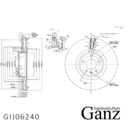 Диск тормозной передний с покрытием AUDI A4/A5/S5/A8/Q5/Q7 16 VW Toureg 17 GANZ GIJ06240